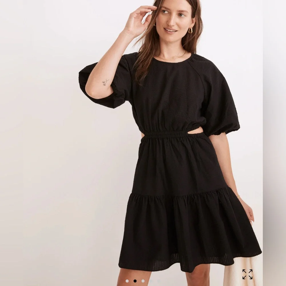 MADEWELL Alessia Puff Sleeve Cut-Out Mini Dress Black SZ XL-0201